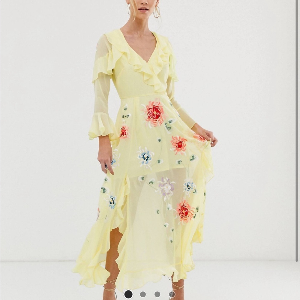 ASOS Yellow Floral Ruffle Maxi Dress
